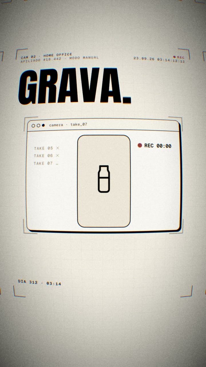 Cena do filme: janela de gravação de um vídeo de produto, a rotina manual do afiliado.